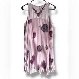 Ted Baker London Accordian Pleated Chiffon Jewel Midi Lined Dress Sz 2